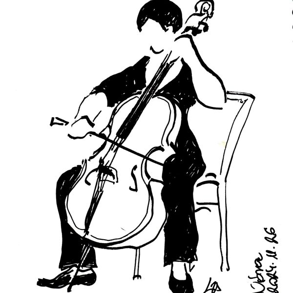 Ligeti Zsuzsa: Cselló - tollrajz 17x12