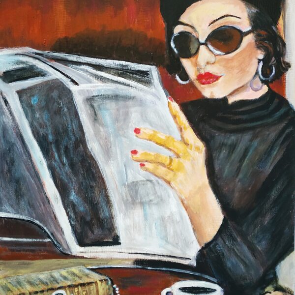 Szűcs Ildikó Kávézás,60x40 cm,akril,farostlemez,