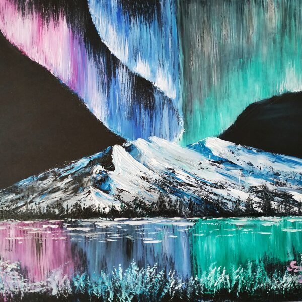 Szűcs Ildikó Sarki fény,40x50 cm,olaj, farostlemez,