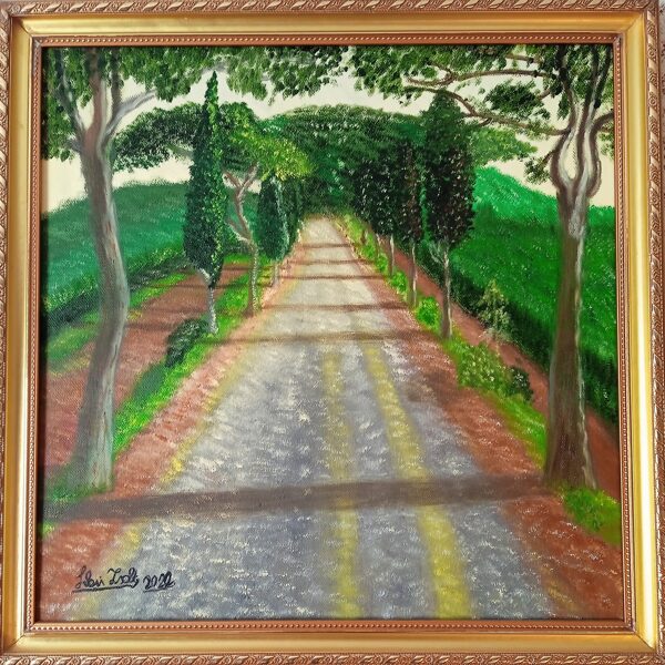 Skribek Zsolt: Toszkán út - 40x40 cm, olaj, vászon. 38.000 Ft.