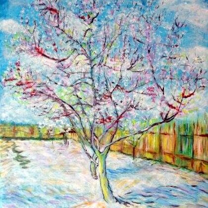 Szűcs Ildikó, Virágzó cseresznyefa (van Gogh nyomán)-  40 x 50 cm