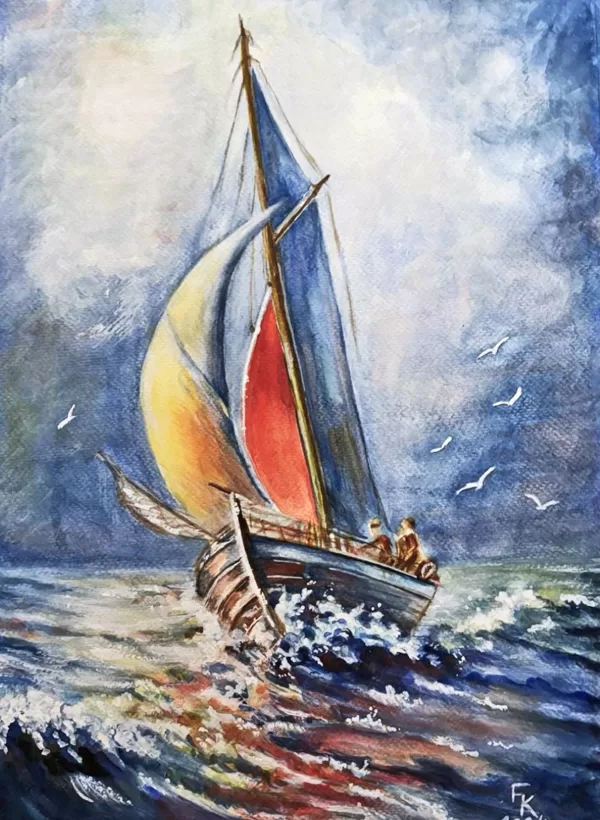 Farkas Katalin: irány a kikötő - akvarell 40x40