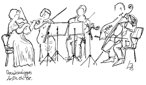 Ligeti Zsuzsa: Vonósnégyes  - tollrajz 17x12