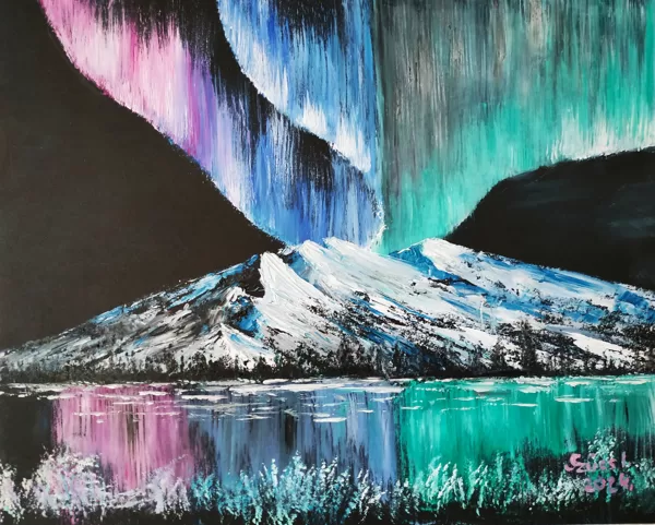 Szűcs Ildikó Sarki fény,40x50 cm,olaj, farostlemez,