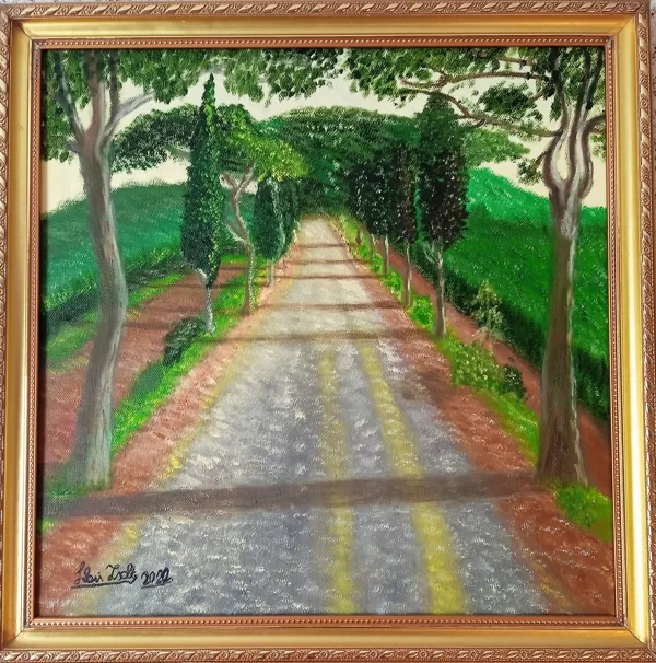 Skribek Zsolt: Toszkán út - 40x40 cm, olaj, vászon. 38.000 Ft.