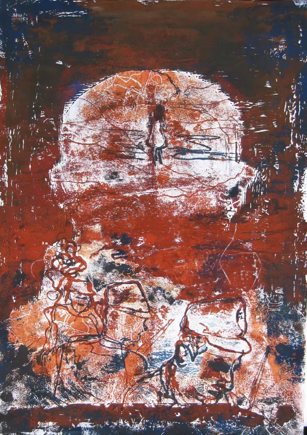 Fikner Piroska Razgkednicák 30x40 cm monotípia