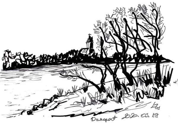Ligeti Zsuzsa Dunapart 9x14 cm tollrajz