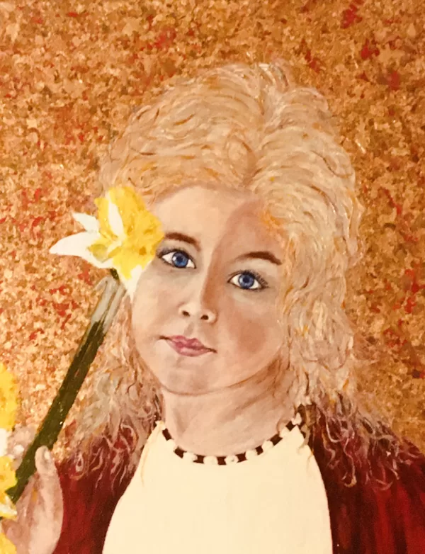 Sz Szabó Júlia Laura nárcisszal 60x40xcm akril, aranyfüst
