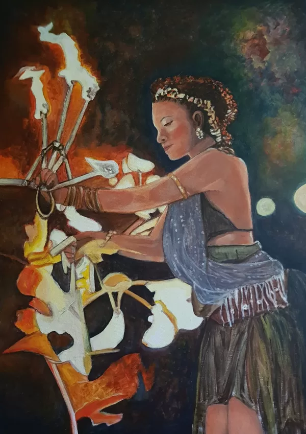 Dezső Ilona Anna Tűztáncoltató akril 70x50