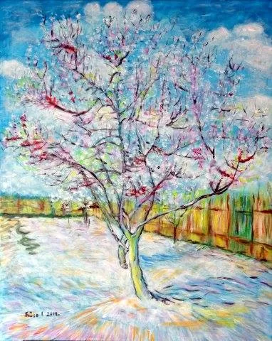 Szűcs Ildikó, Virágzó cseresznyefa (van Gogh nyomán)-  40 x 50 cm